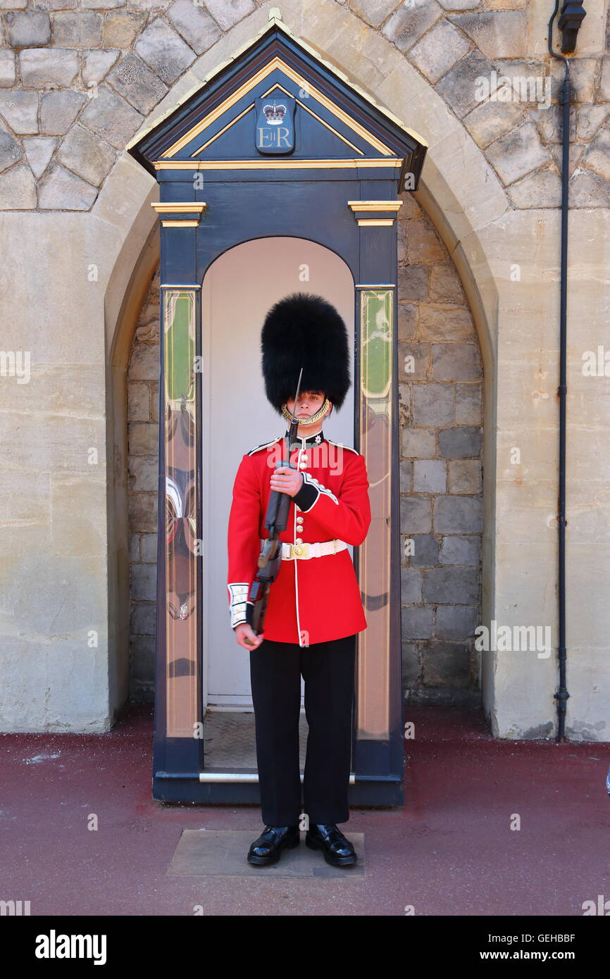 Gardist auf Schloss Windsor, Windsor, Berkshire, Großbritannien Stockfoto