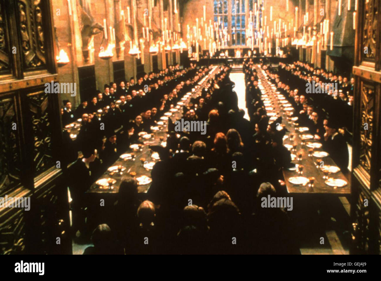 Esssaal im Hohwarts *** lokalen Caption *** 2001, Harry Potter und der Stein der Weisen, Harry Potter Und Der Stein Der Schwerpunktfeldern Stockfoto