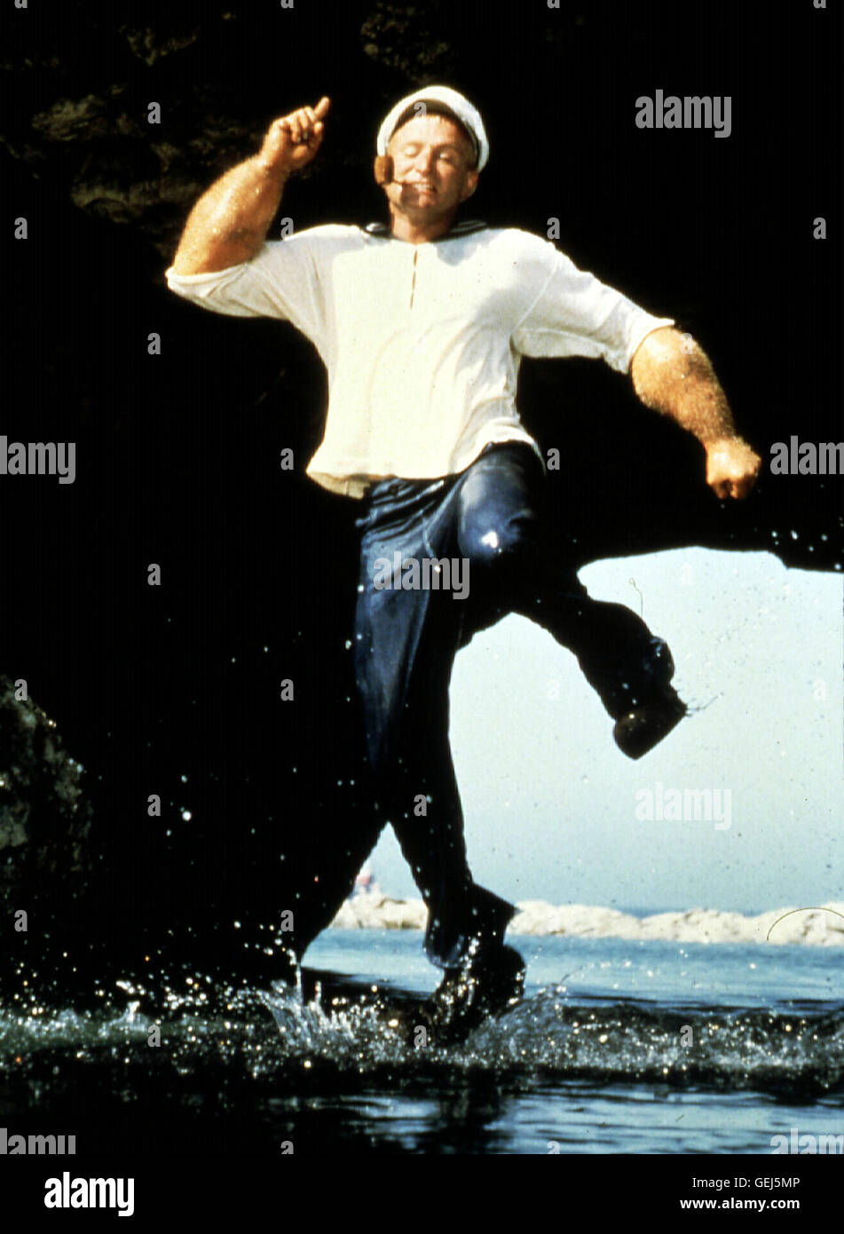 Robin Williams Seemann Popeye (Robin Williams) *** lokalen Caption *** 1980, Popeye, Popeye - Der Seemann Mit Dem Zeitzeugin Schlag Stockfoto