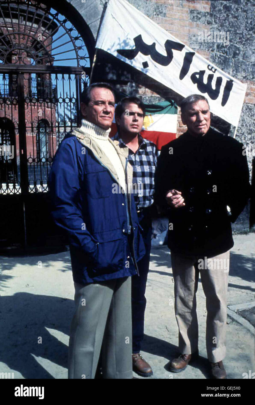 Richard Crenna, Paul LeMat, Burt Lancaster Simons (Burt Lancaster, R) Erklärt Ross Perot (Richard Crenna, l) Und Jay Coburn (Paul LeMat) Wie sterben äh Männer Befreien Will. Lokalen Caption *** 1986, auf Flügeln der Adler, Höhle Auf Schwingen Des Adlers Stockfoto