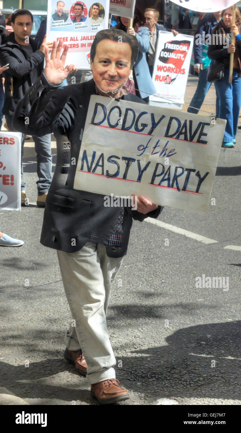 "zweifelhafte Dave" Cameron anti-Cameron Protest Stockfoto