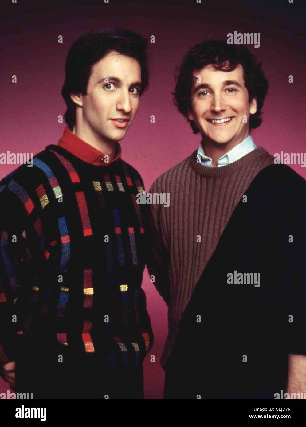 Balki Bartokomous (Bronson Pinchot), Larry Appleton (Mark Linn-Baker) *** lokalen Caption *** 1986, Perfect Strangers, Ein griechische Erobert Chicago Stockfoto