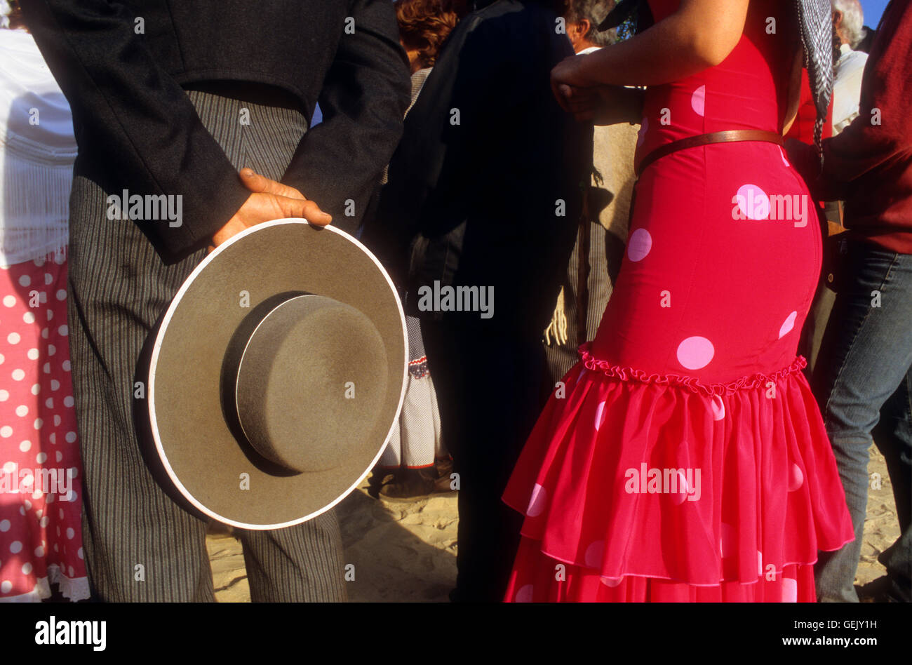 Pilger, Frühmesse im Camp in Doñana Palast, Romeria del Rocio, Pilger auf ihrem Weg durch den Nationalpark Doñana, p Stockfoto
