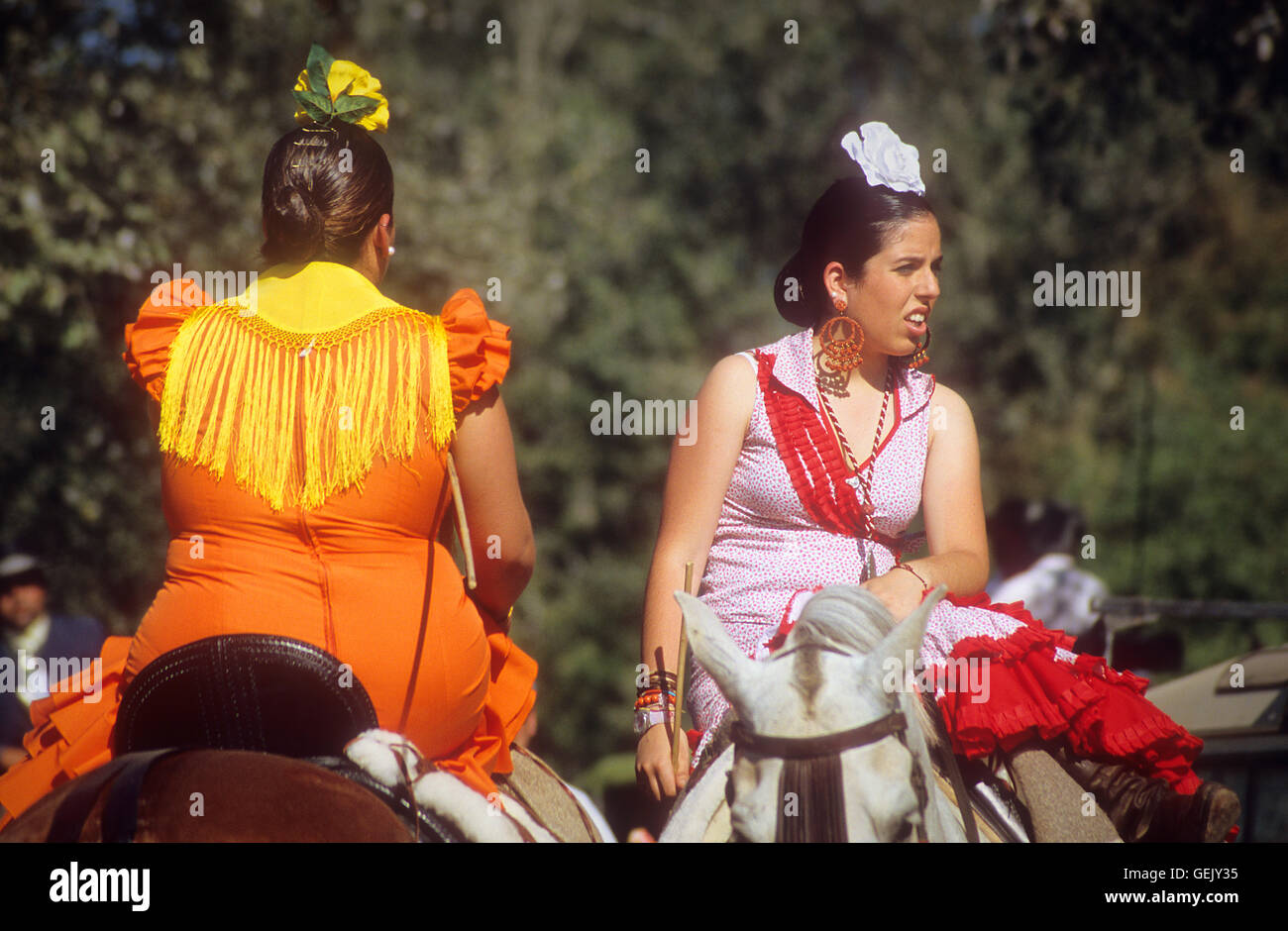 El Rocío Romería Pilgern, Pilgern in El Rocio, Almonte, Huelva Provinz, Andalusien, Spanien, Stockfoto