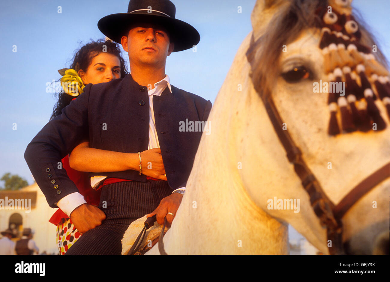 El Rocío Romería Wallfahrt, "Romeros´Pilgrims in El Rocio, Almonte, Huelva Provinz, Andalusien, Spanien Stockfoto
