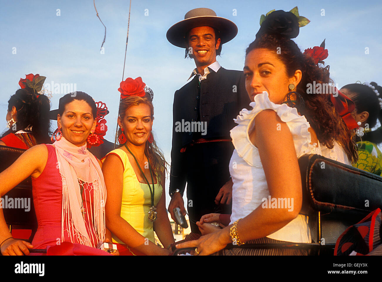 El Rocío Romería Wallfahrt, "Romeros´Pilgrims in El Rocio, Almonte, Huelva Provinz, Andalusien, Spanien Stockfoto