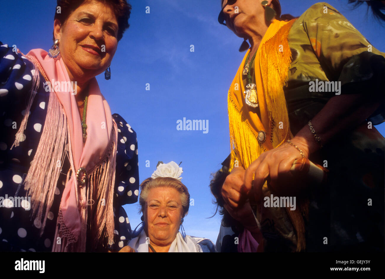 El Rocío Romería Pilgern, Pilgern in El Rocio, Almonte, Huelva Provinz, Andalusien, Spanien, Stockfoto