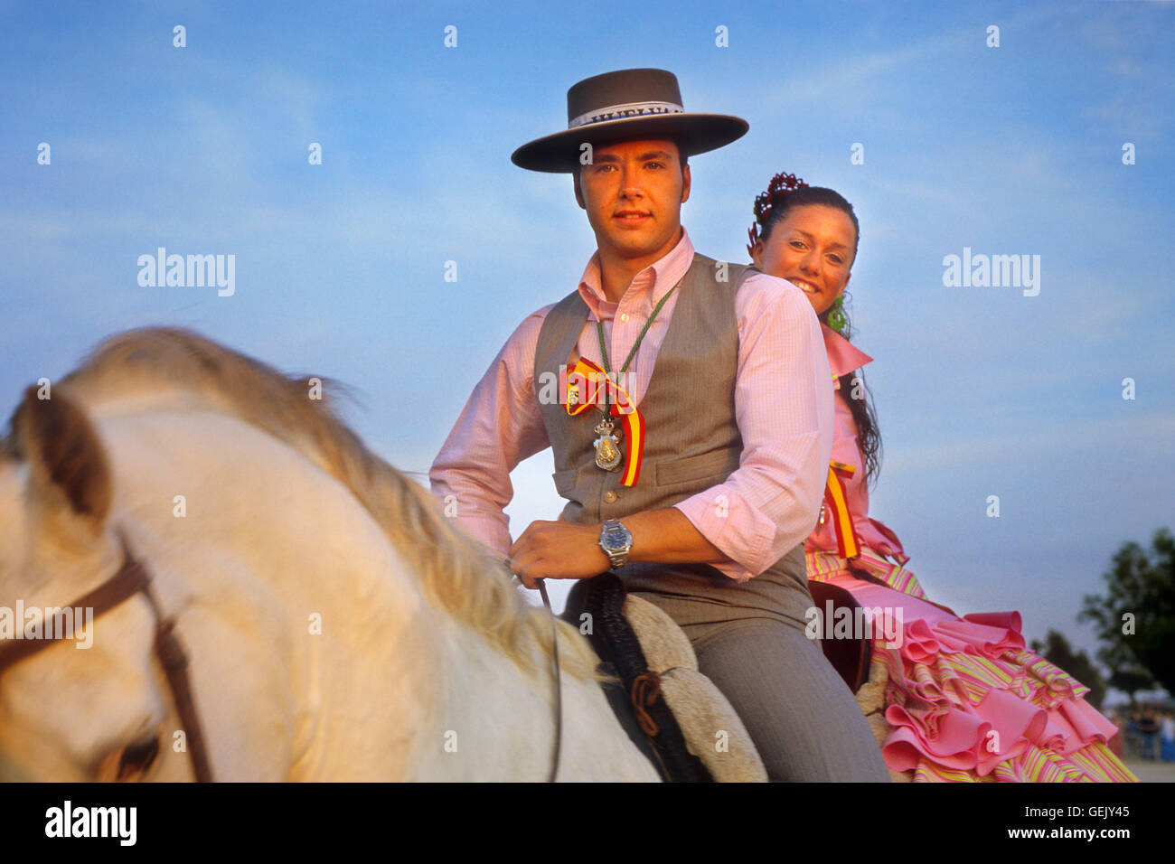 El Rocío Romería Wallfahrt, "Romeros´Pilgrims in El Rocio, Almonte, Huelva Provinz, Andalusien, Spanien Stockfoto
