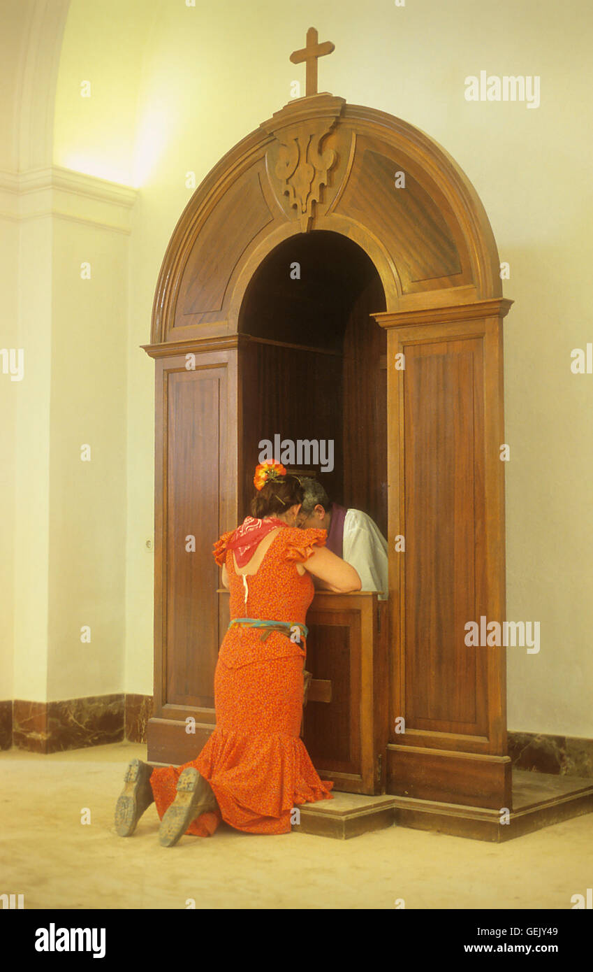 El Rocío Romería Wallfahrt, Beichte, Ermita del Rocío, El Rocío, Almonte, Provinz Huelva, Andalusien, Spanien Stockfoto