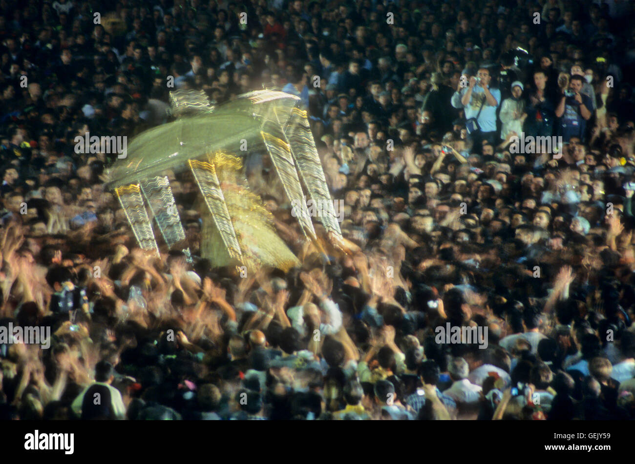 Wallfahrt, Pilgerfahrt, in El Rocío, Blanca Paloma virgin Prozession, Almonte, Provinz Huelva, Spanien Stockfoto