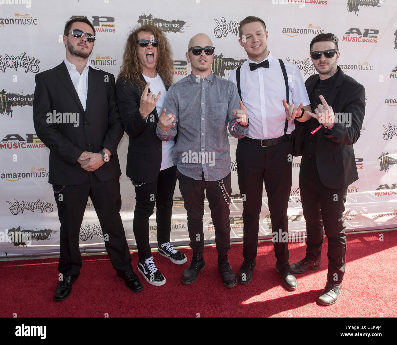 Columbus, OH, USA. 26. April 2015. 18. Juli 2016 - Columbus, Ohio - Levi Benton.B.J. Stead, Ryan Neff, Justin Aufdemkampe und Jerod Boyd der Band Miss Mai Besuche ich die Alternative Press Music Awards 2016 im Jerome Schottenstein Center statt. Photo Credit: Jason L Nelson/AdMedia © Jason L Nelson/AdMedia/ZUMA Draht/Alamy Live-Nachrichten Stockfoto