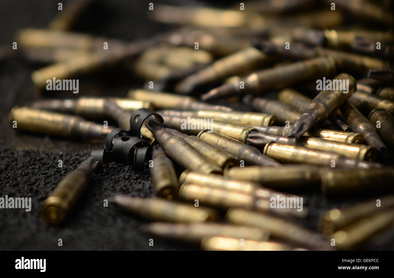 Feuerte leer 7,62 Munition abgefeuert von einem KPMG (allgemeine Zweck Maschinengewehr) Stockfoto