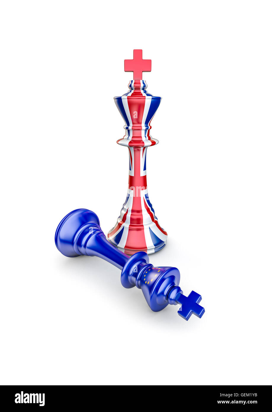 Brexit Schach Könige / 3D Illustration der Schach-Könige mit UK- und EU-Flaggen geschmückt Stockfoto