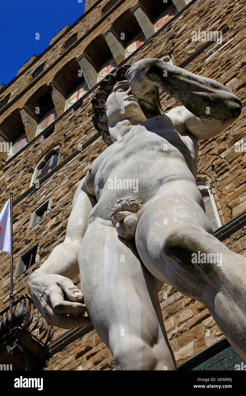 Italien, Toskana, Florenz, Signoria, quadratisch, die Kopie der David von Michelangelo. Stockfoto