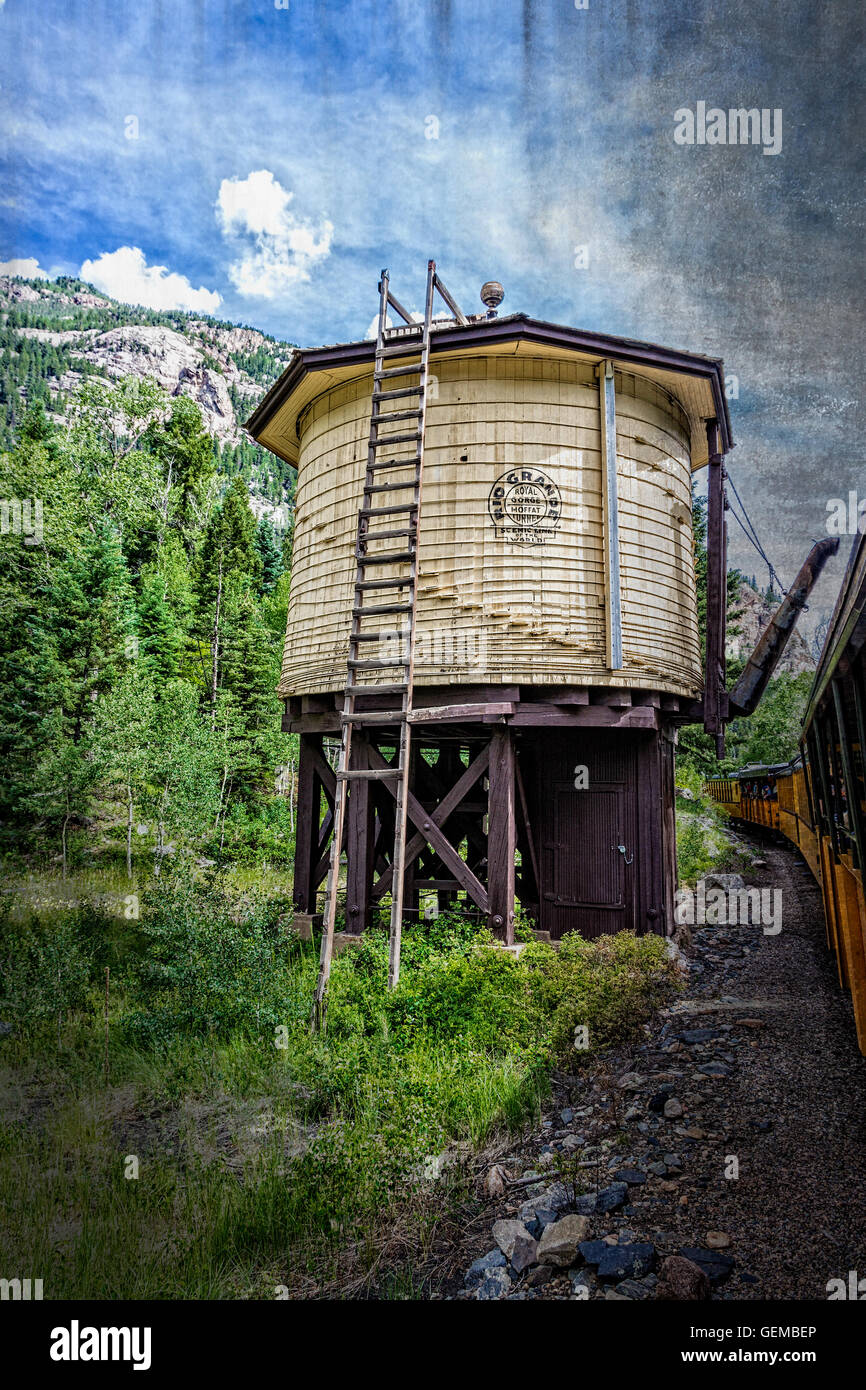 Wasser Station entlang der Schmalspurbahn Durango-Silverton in Colorado. Stockfoto