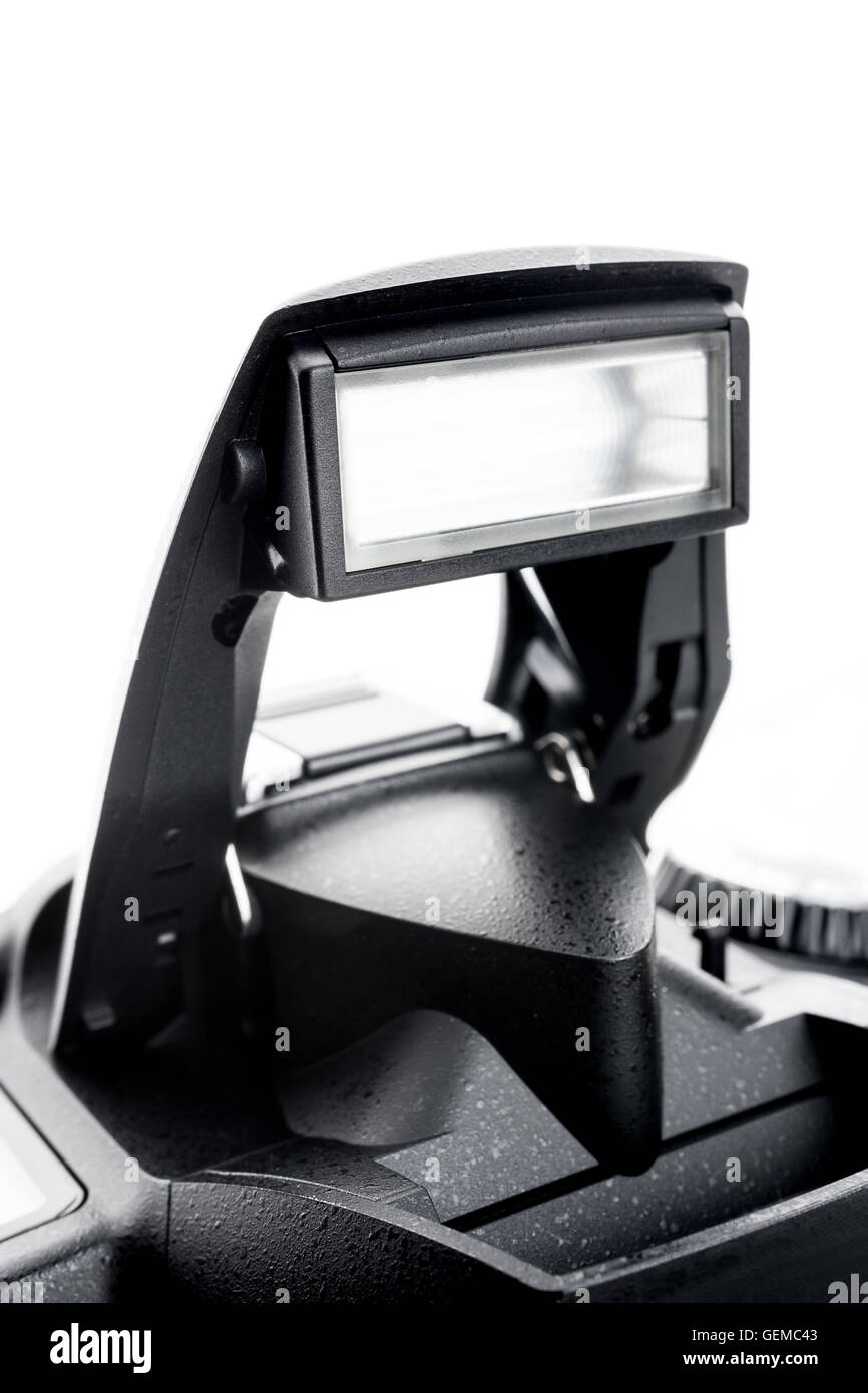 Closeup Details der professionellen Digitalkamera integrierte flash Stockfoto