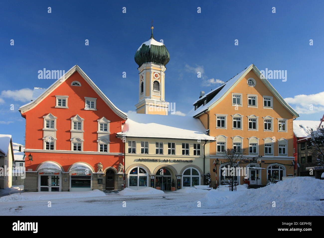 Geographie / Reisen, Deutschland, Bayern, Allgäu, oberen Allgäu, Immenstadt, Marienplatz, Kirche St. Nikolaus, Stockfoto