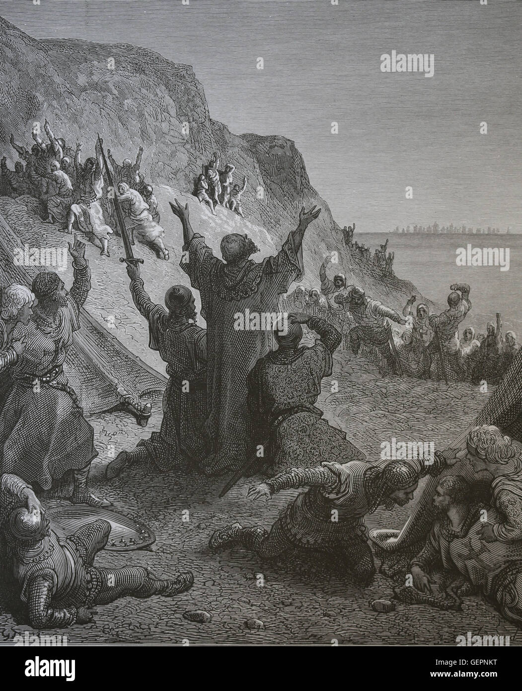 Kreuzzüge. Die Belagerung von Ptolemasi (moderne Acre). Kupferstich von