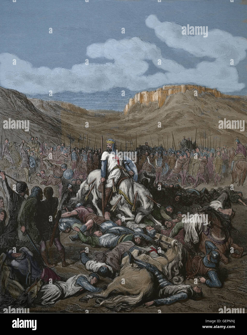 Ruhmvollen Tod von Jacques de Maille, Ritter Templer. Zweiten Kreuzzug 1146 1188. Stich von Gustave Dore, 19. Jahrhundert. Stockfoto
