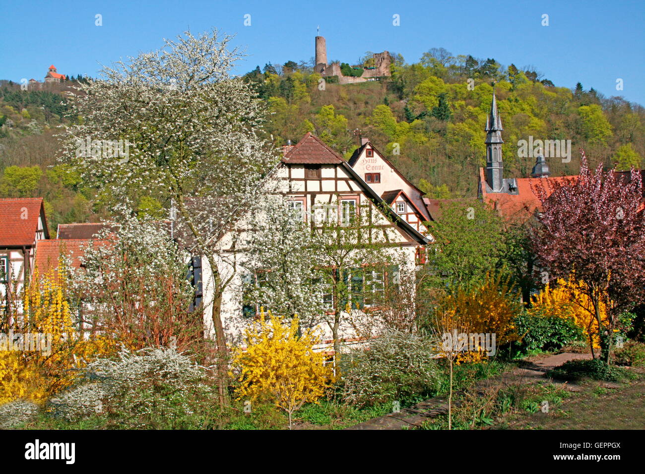 Geographie / Reisen, Deutschland, Baden-Württemberg, Weinheim, Bergstraße, Windeck Wasserburg (oben rechts), ca. 1130, Wachenburg (Schloss) (oben links), gebaut 1907-1913, Stockfoto