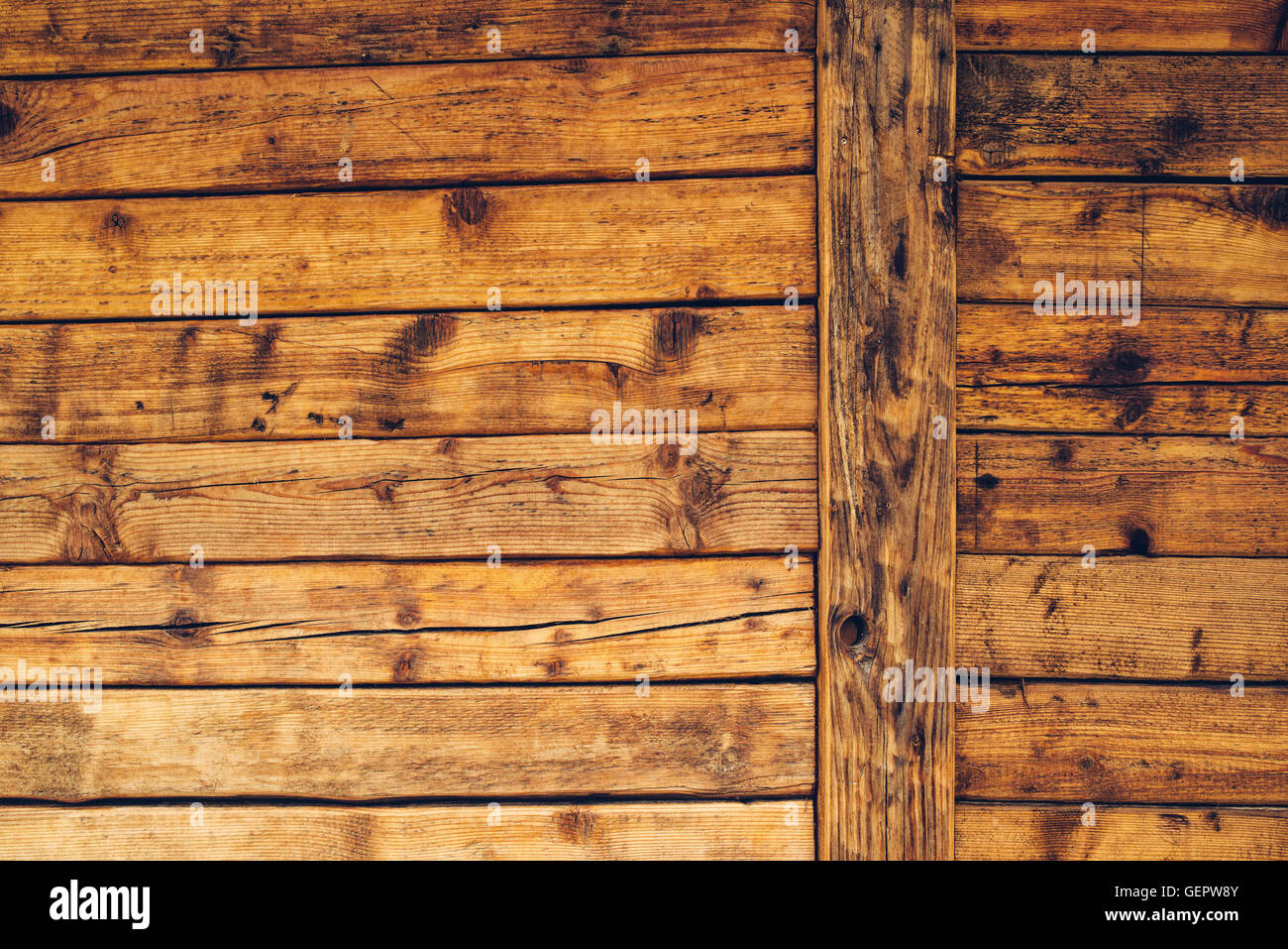 Hölzernen Kabinenwand, Oberfläche des rustikalen hölzernen Planken Stockfoto