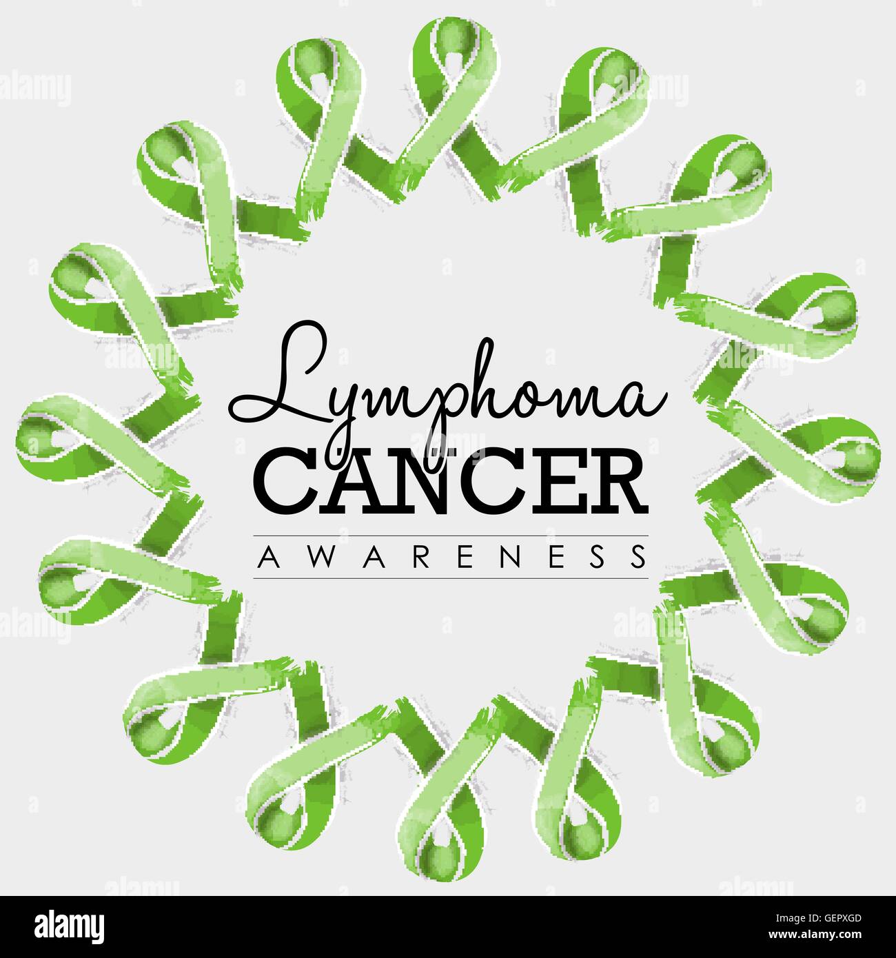 Lymphom Krebs Bewusstsein Typografie Design mit Mandala Lime grün Hand gezeichnete Bänder gemacht. EPS10 Vektor. Stock Vektor