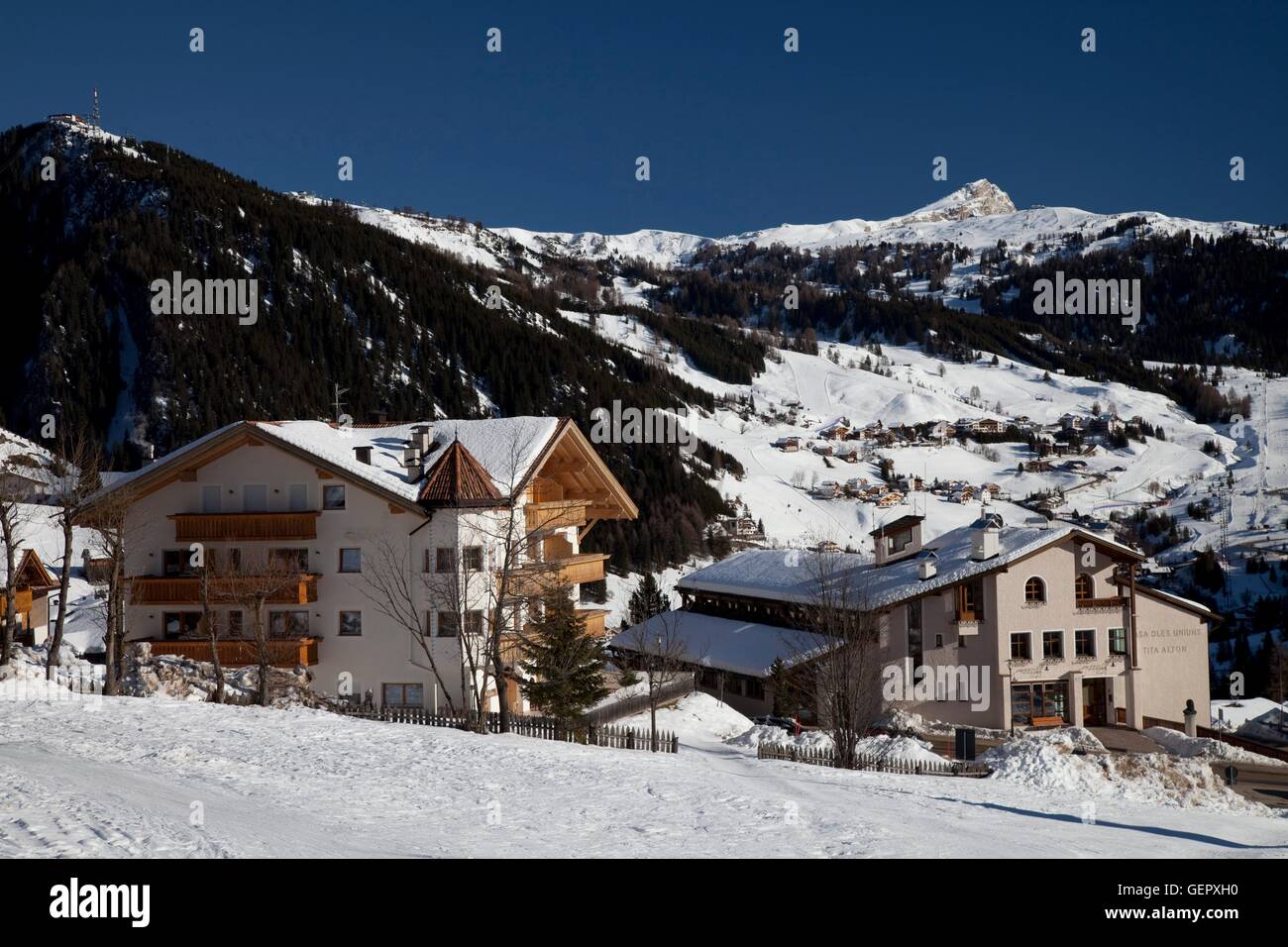 Geographie / Reisen, Italien, Südtirol, Dolomiten, Abtei (Badia), Gadertal (Val Badia, Gader Tal), Kolfuschg, Kolfuschg, Mount Corvara Stockfoto