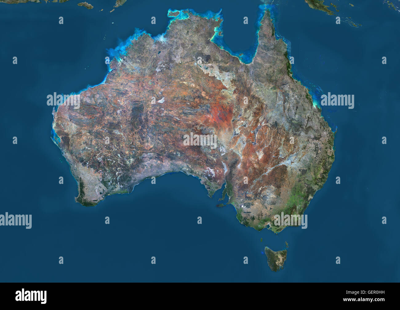 Satellitenansicht von Australien. Dieses Bild wurde aus Daten, die per Satellit Landsat 8 im Jahr 2014 zusammengestellt. Stockfoto