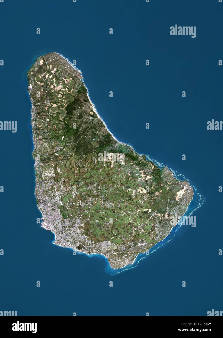 Satellitenansicht von Barbados. Dieses Bild wurde aus Daten von Landsat-Satelliten erworben erstellt. Stockfoto