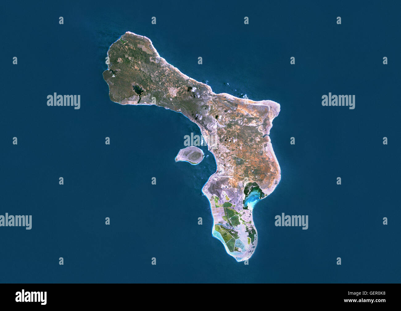 Satellitenansicht von Bonaire. Dieses Bild wurde aus Daten von Landsat-Satelliten erworben erstellt. Stockfoto