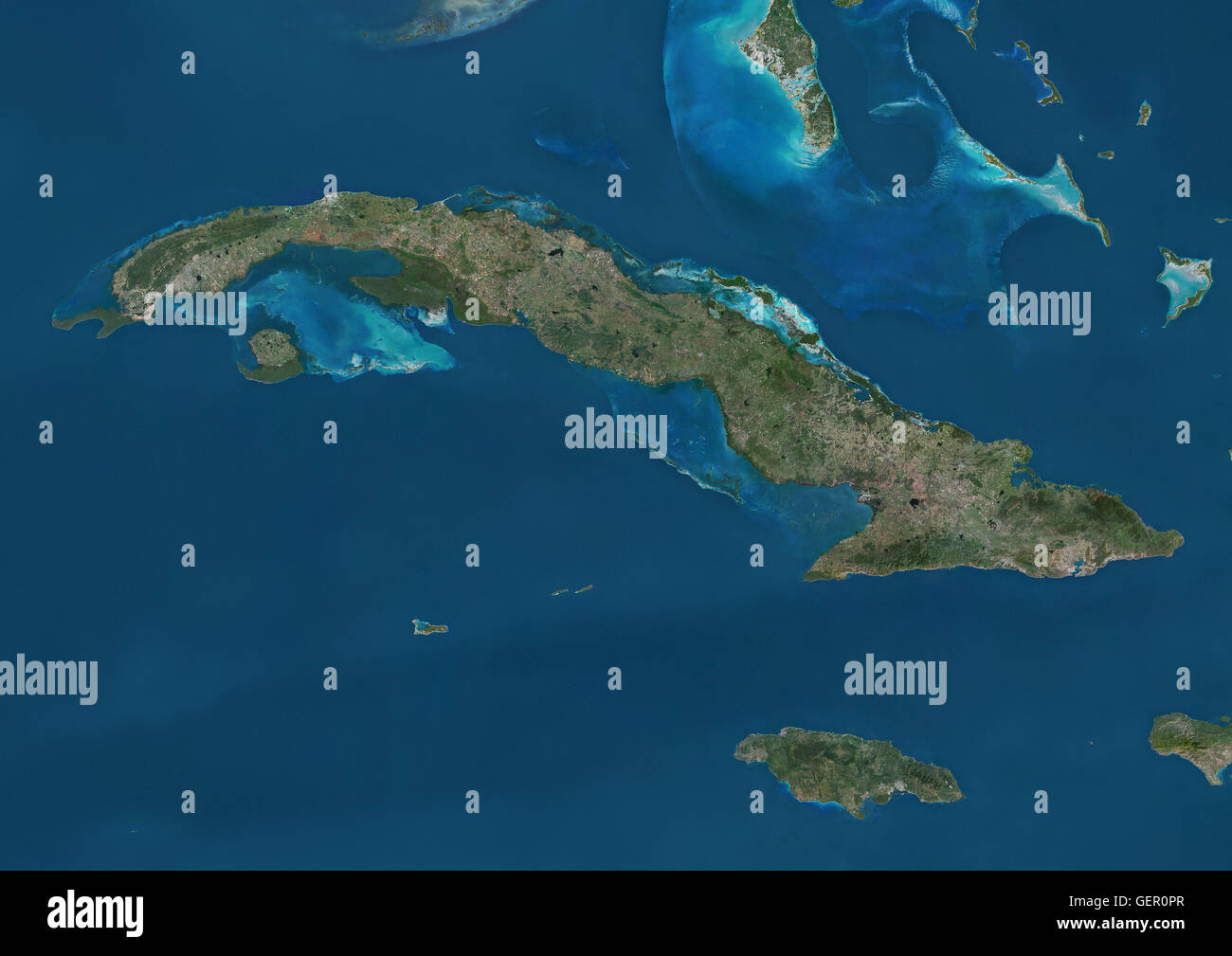 Satellitenansicht von Kuba und Jamaika. Dieses Bild wurde aus Daten von Landsat-Satelliten erworben erstellt. Stockfoto