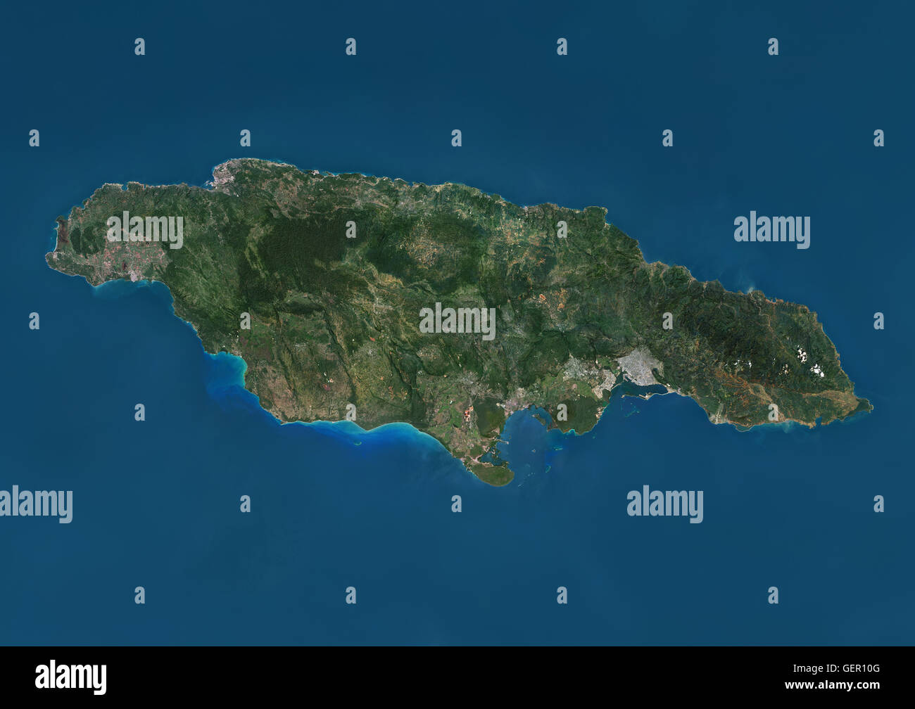 Satellitenansicht von Jamaika. Dieses Bild wurde aus Daten von Landsat-Satelliten erworben erstellt. Stockfoto