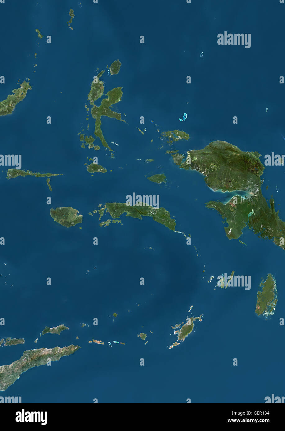 Satellitenansicht von den Molukken, Indonesien. Dieses Bild wurde aus Daten von Landsat-Satelliten erworben erstellt. Stockfoto