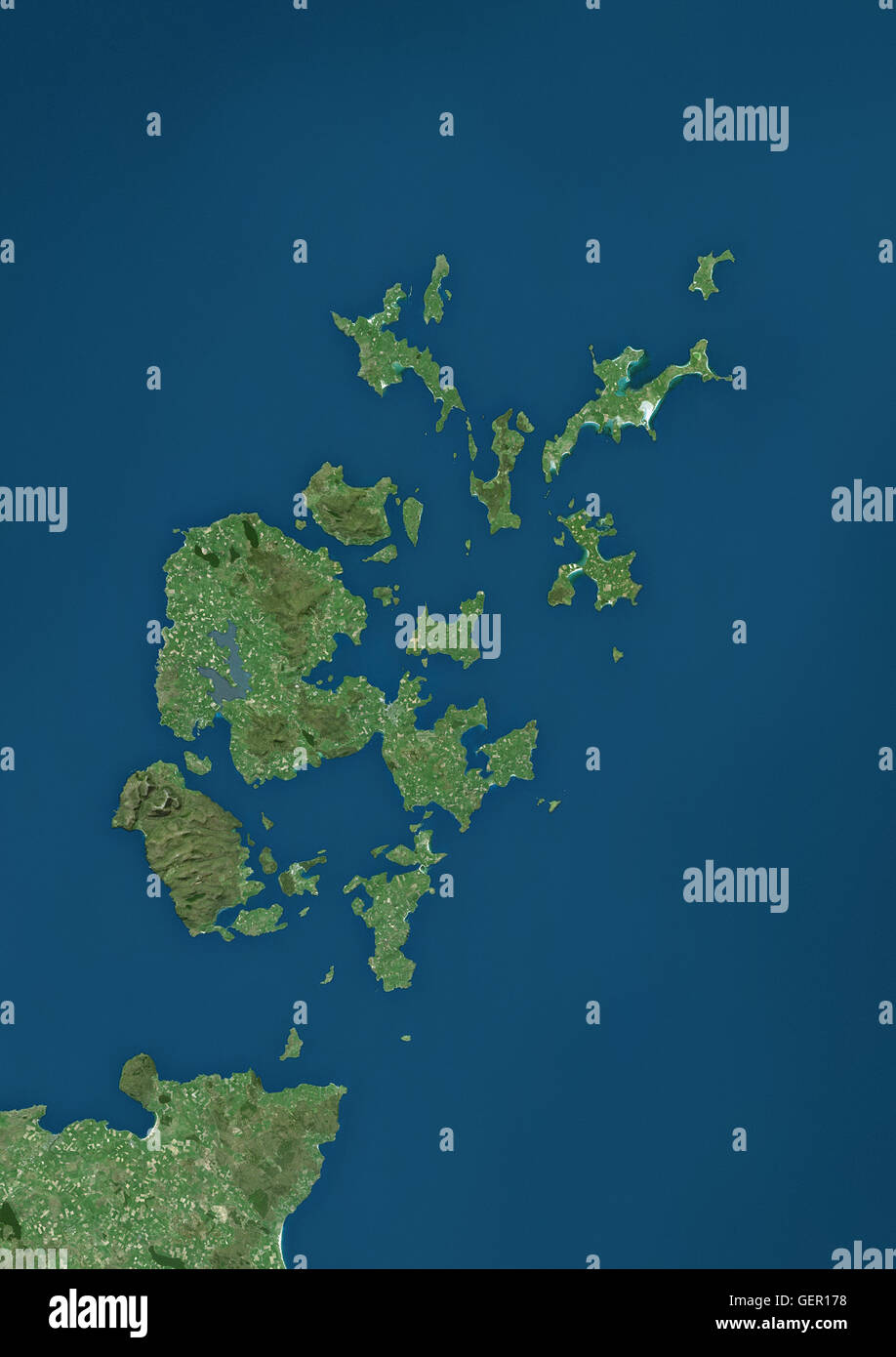 Satelliten-Ansicht der Orkney Islands, Schottland. Dieses Bild wurde aus Daten von Landsat-Satelliten erworben erstellt. Stockfoto