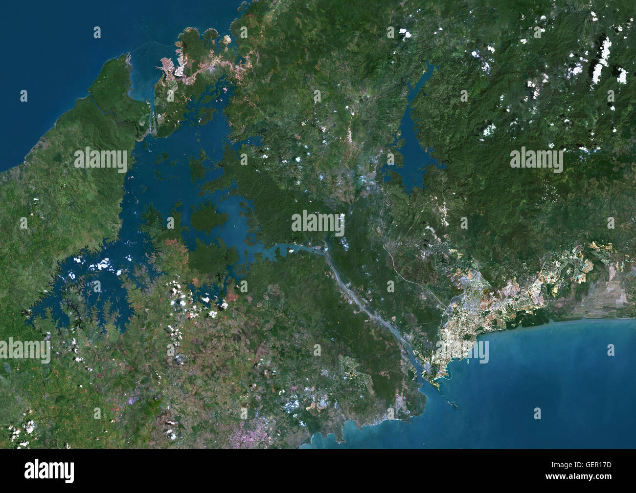 Satelliten-Ansicht des Panama-Kanals. Dieses Bild wurde aus Daten von Landsat-Satelliten erworben erstellt. Stockfoto