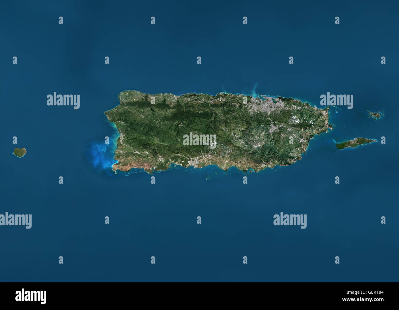 Satellitenansicht von Puerto Rico. Dieses Bild wurde aus Daten von Landsat-Satelliten erworben erstellt. Stockfoto