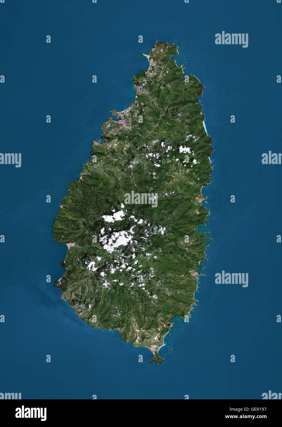 Satelliten-Ansicht von St. Lucia. Dieses Bild wurde aus Daten von Landsat-Satelliten erworben erstellt. Stockfoto