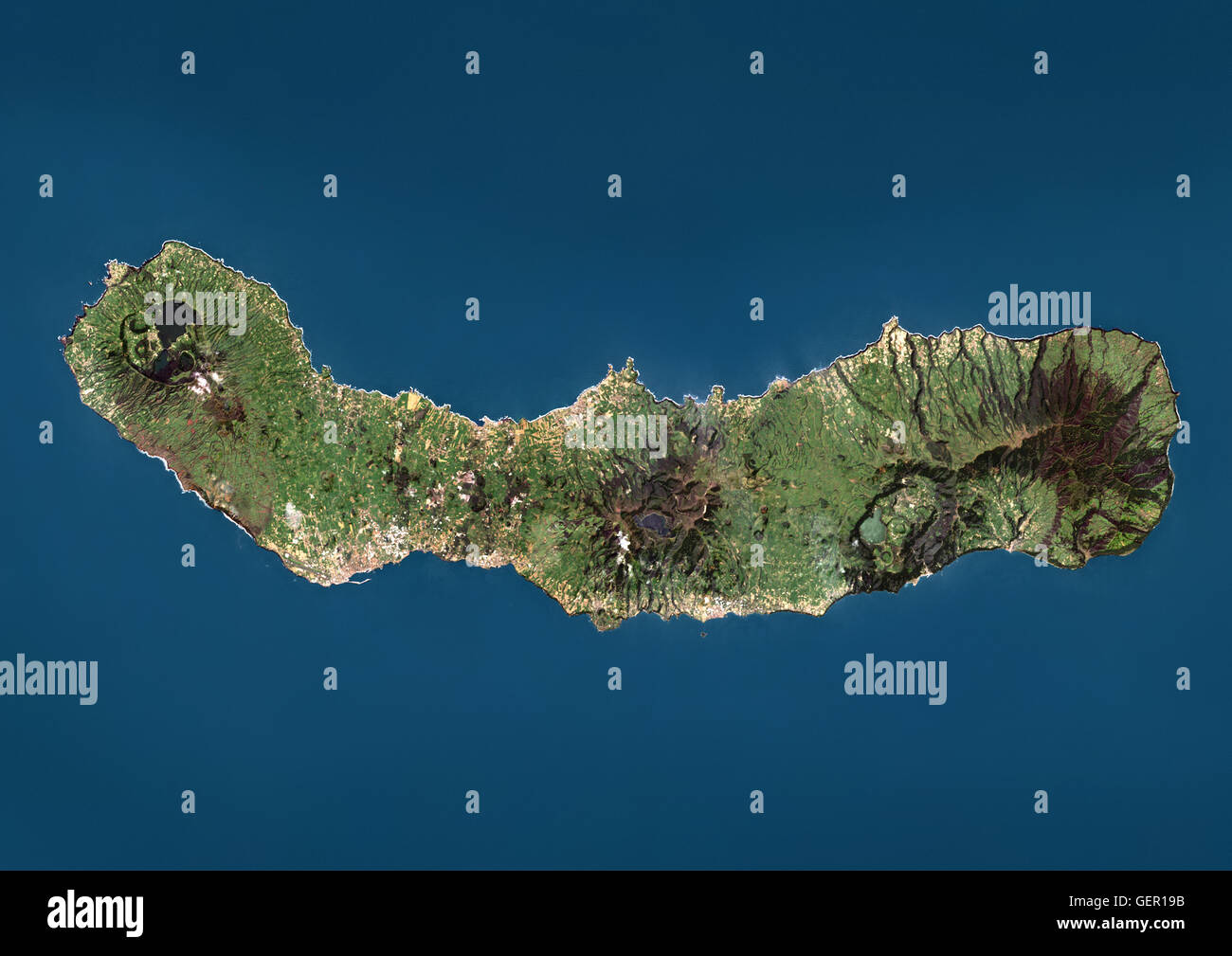 Satellitenansicht der Insel Sao - Satellitenansicht Der Insel Sao Miguel Azoren Portugal Es Ist Die Grosste Und Bevolkerungsreichste Insel Des Azoren Archipels Dieses Bild Wurde Aus Daten Von Landsat Satelliten Erworben Erstellt Ger19b