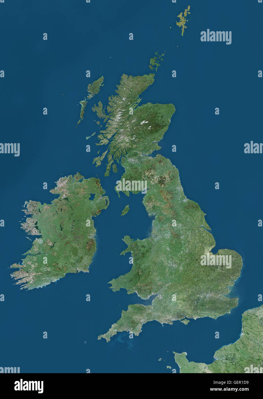 Satelliten-Ansicht der britischen Inseln, die das Vereinigte Königreich und Irland zeigt. Dieses Bild wurde aus Daten von Landsat-Satelliten erworben erstellt. Stockfoto