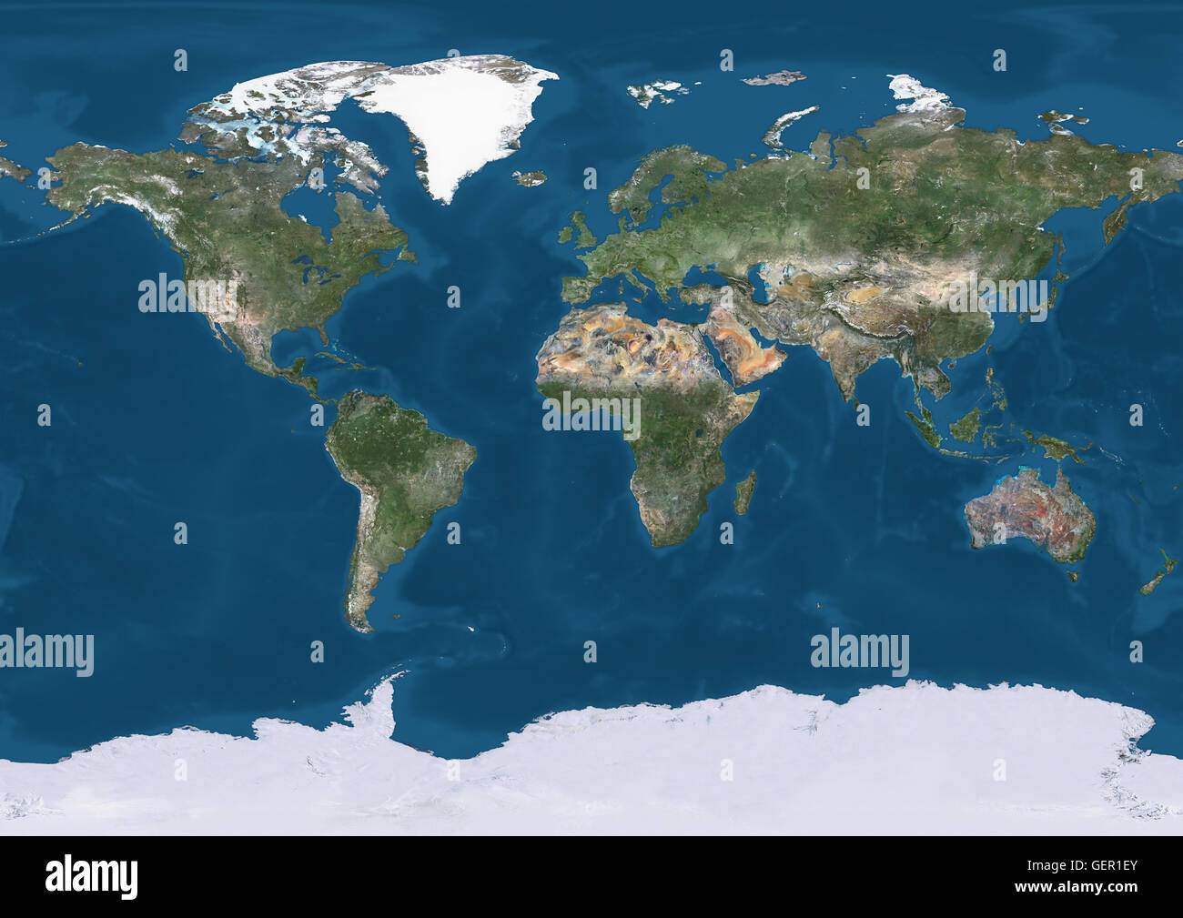 Natürliche Echtfarben-Satellitenbild der Erde. Dieses Bild wurde aus Daten von Landsat-Satelliten erworben erstellt. Stockfoto