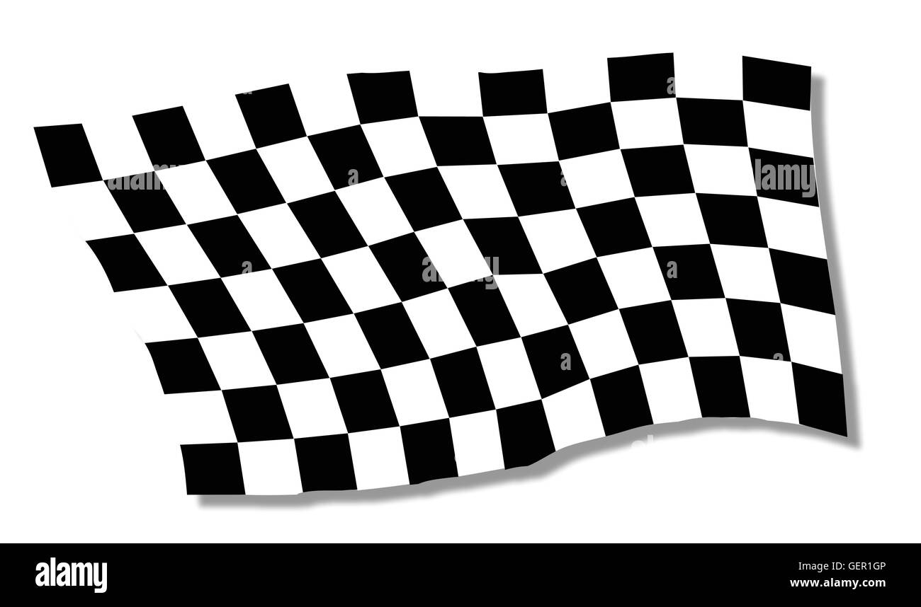 Ein Rennen Karo-Flagge flattern über einen weißen Hintergrund Stock Vektor