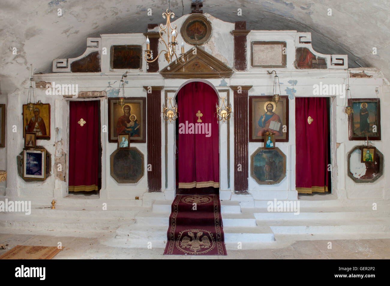 Konfessionelle Stände in der Kapelle der venezianischen Burg Agia Mavra Lefkada lefkas Stockfoto