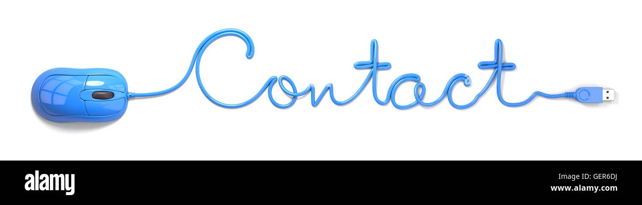 Blaue Maus und Kabel in der Form des Kontakts Stockfoto