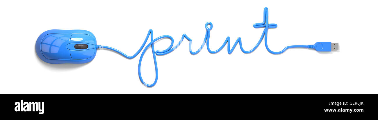Blaue Maus und Kabel in der Form von print Stockfoto