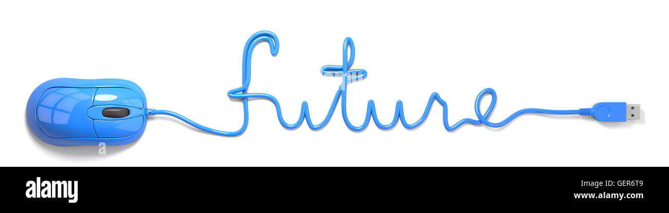 Blaue Maus und Kabel in die Form der Zukunft Stockfoto