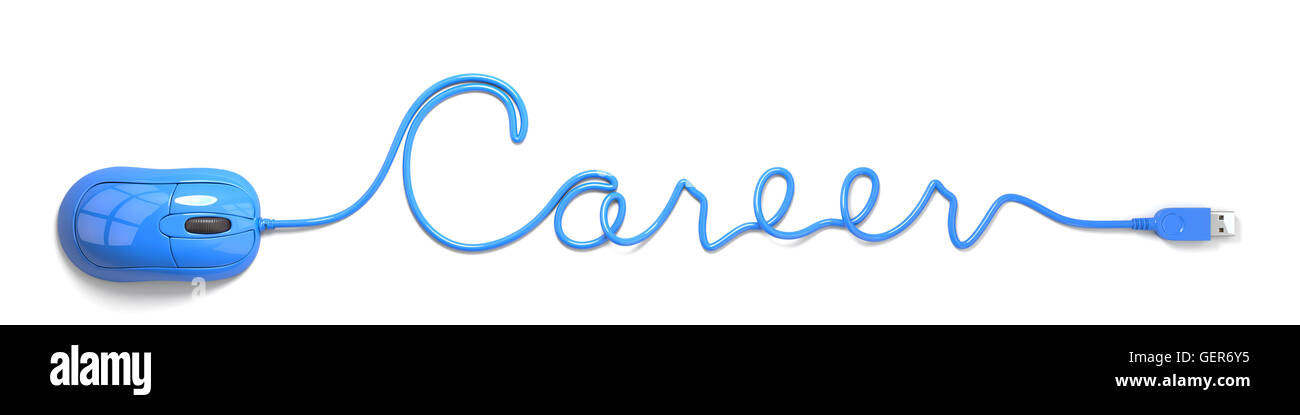 Blaue Maus und Kabel in der Form der Karriere Stockfoto