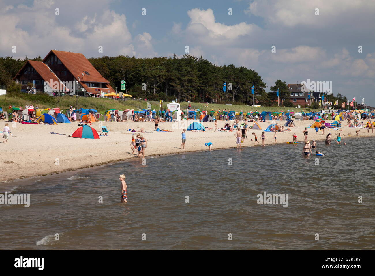 Geographie / Reisen, Deutschland, Schleswig-Holstein, Nordfriesland, Nordsee, Foehr Insel, Wyk auf Föhr, Südstrand, Strand und Meer, Stockfoto