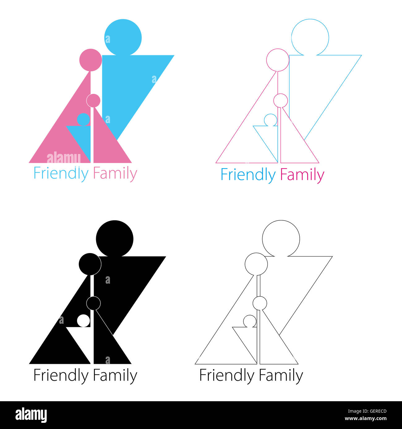 abstrakt stilisierte Familie von 4 Personen, Team Lead Symbol, Logo, Zeichen, isoliert. Familie Identität Stockfoto