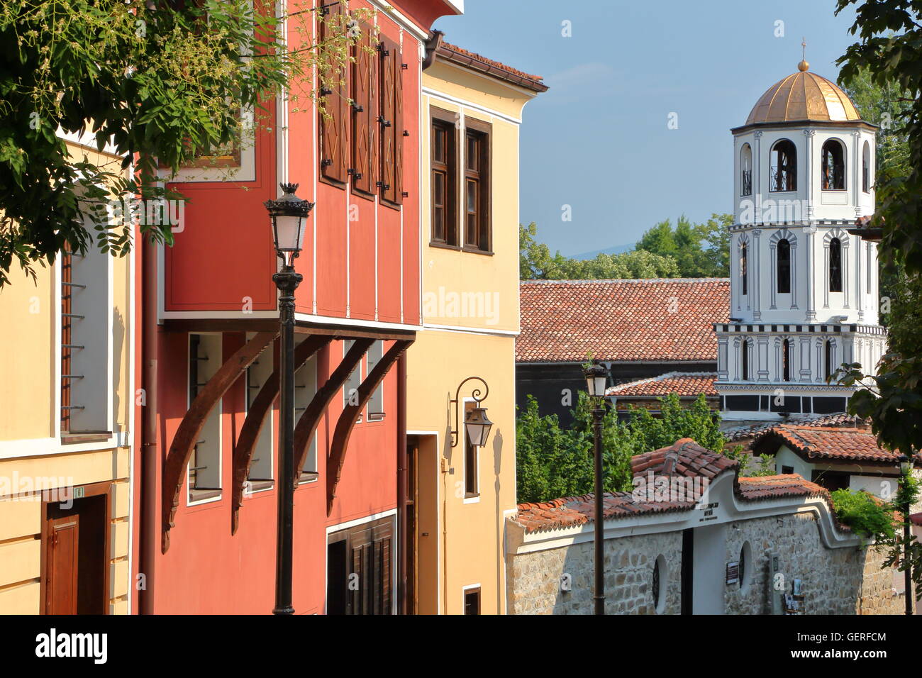 Bunte traditionelle Häuser in der Altstadt von Plovdiv, Bulgarien Stockfoto