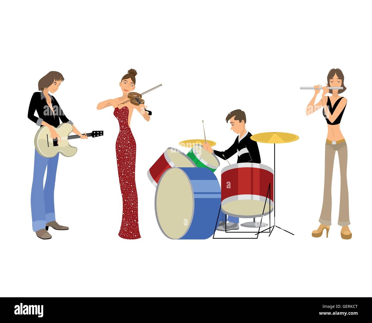 Vektor-Illustration eines vier Jugendliche Musiker Stock Vektor